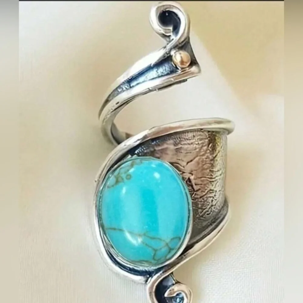 ✨NEW Elegant Silver and Turquoise Adjustable Boho Ring